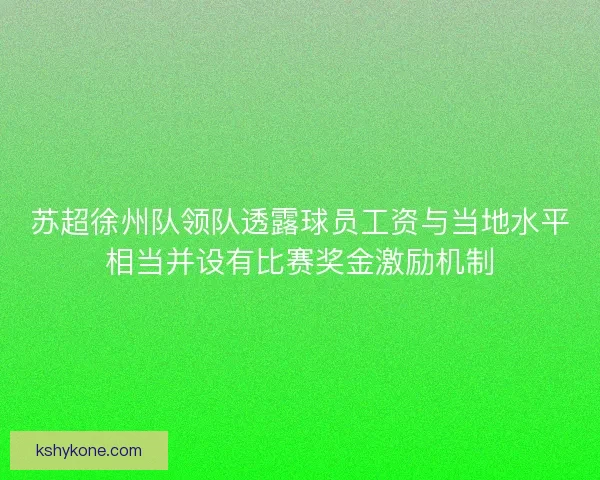 苏超徐州队领队透露球员工资与当地水平相当并设有比赛奖金激励机制